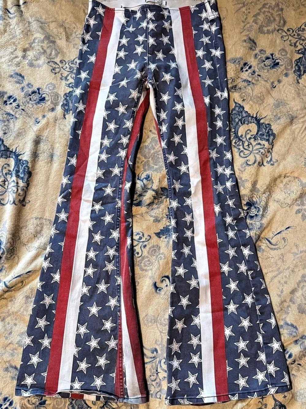 Free People Penny Pull-On Stars & Stripes Flare Jeans Star Print Flare Jeans